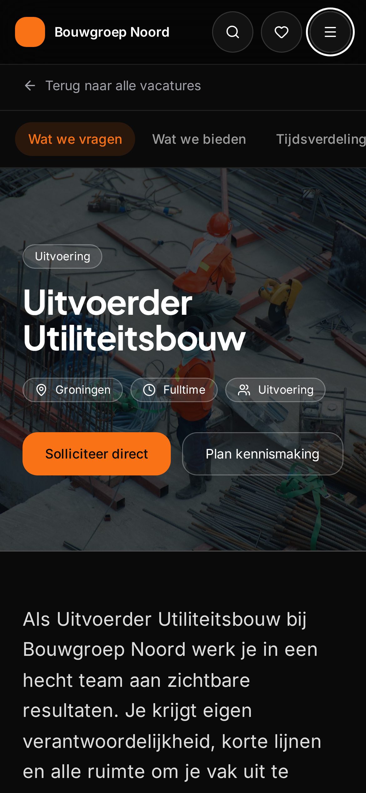 Vacaturepagina op mobiel